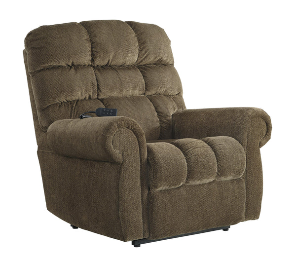 Benzara Fabric Upholstered Metal Frame Power Lift Recliner, Brown BM209296