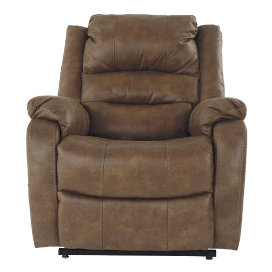 Benzara Leatherette Metal Frame Power Lift Recliner with Tufted Backrest, Brown BM209304