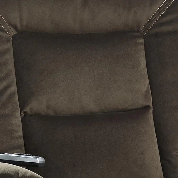 Benzara Fabric Upholstered Metal Frame Power Lift Recliner with Side Pocket, Brown BM209307