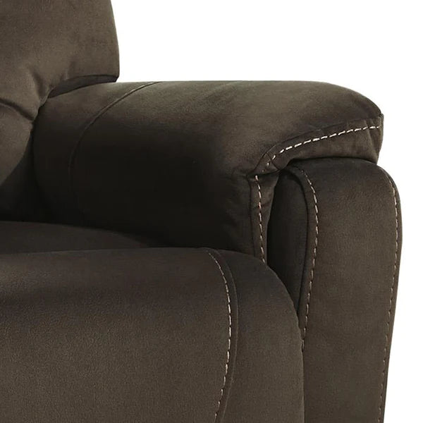 Benzara Fabric Upholstered Metal Frame Power Lift Recliner with Side Pocket, Brown BM209307