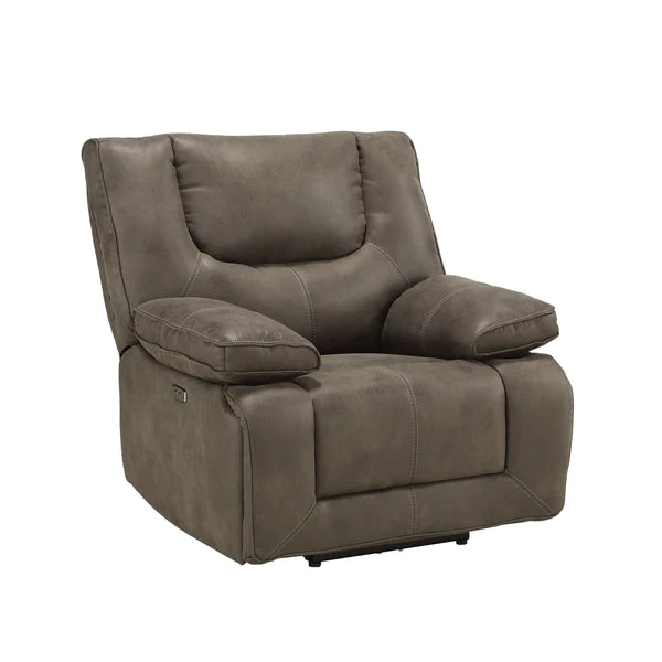 Benzara Leatherette Power Motion Recliner with Pillow To Armrests, Brown BM218530