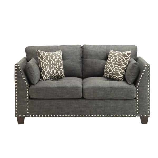 Benzara Wood and Fabric Loveseat with Accent Pillows, Gray BM218551