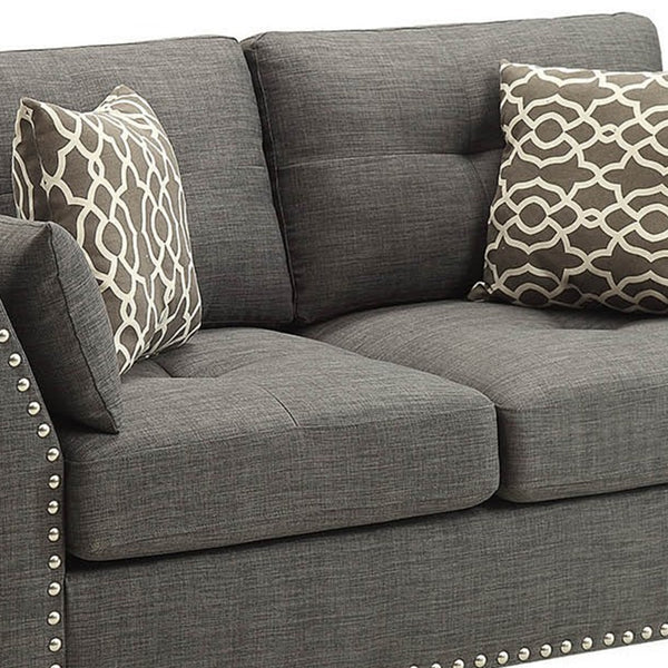 Benzara Wood and Fabric Loveseat with Accent Pillows, Gray BM218551