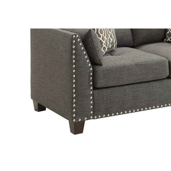 Benzara Wood and Fabric Loveseat with Accent Pillows, Gray BM218551