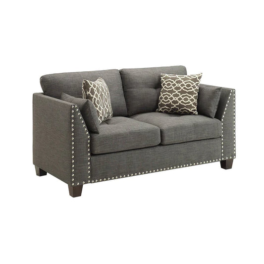 Benzara Wood and Fabric Loveseat with Accent Pillows, Gray BM218551