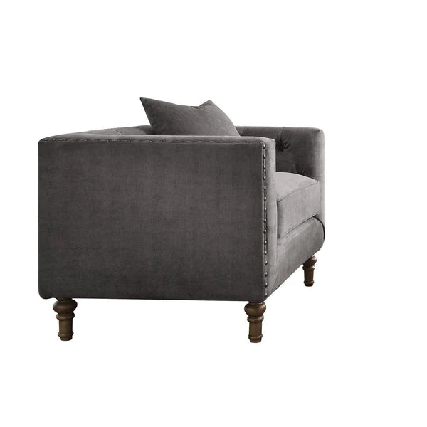 Benzara Fabric Upholstered Wooden Sofa Chair with Nail Head Trim, Gray BM218559