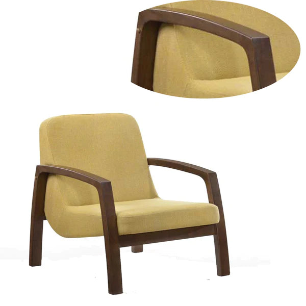 Benzara Wooden Lounge Chair with Block Legs and Padded Seat, Yellow - BM219288