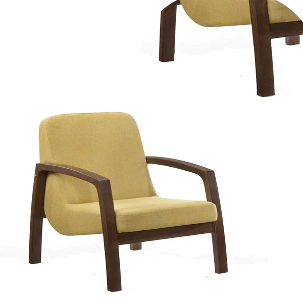 Benzara Wooden Lounge Chair with Block Legs and Padded Seat, Yellow - BM219288