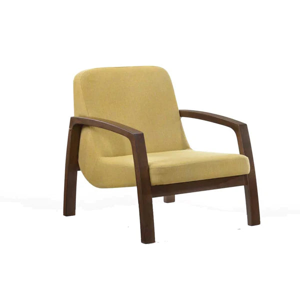 Benzara Wooden Lounge Chair with Block Legs and Padded Seat, Yellow - BM219288