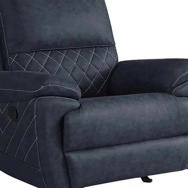 Benzara Fabric Upholstered Glider Recliner with Pocket Coil Seat, Blue BM225778