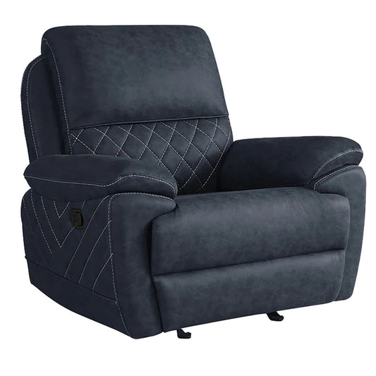 Benzara Fabric Upholstered Glider Recliner with Pocket Coil Seat, Blue BM225778