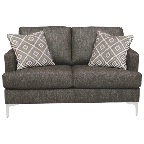 Benzara Fabric Upholstered Loveseat with Metal Bracket Legs and Track Armrests,Gray BM226047