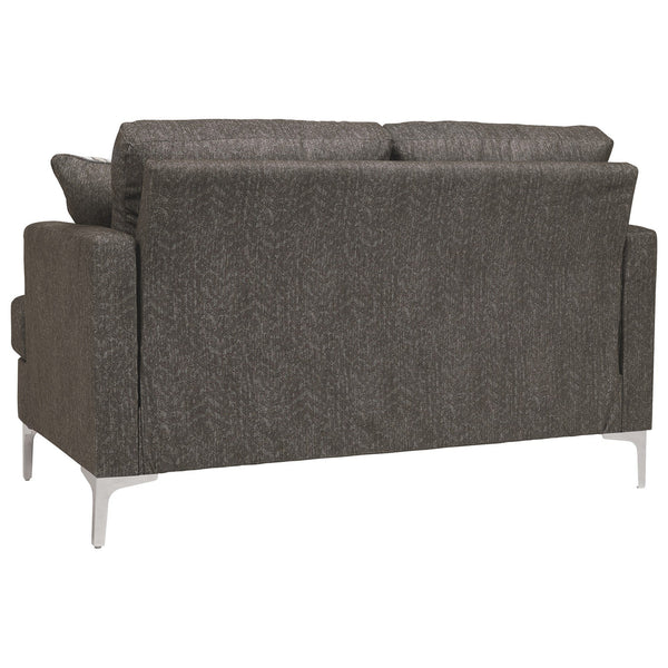 Benzara Fabric Upholstered Loveseat with Metal Bracket Legs and Track Armrests,Gray BM226047