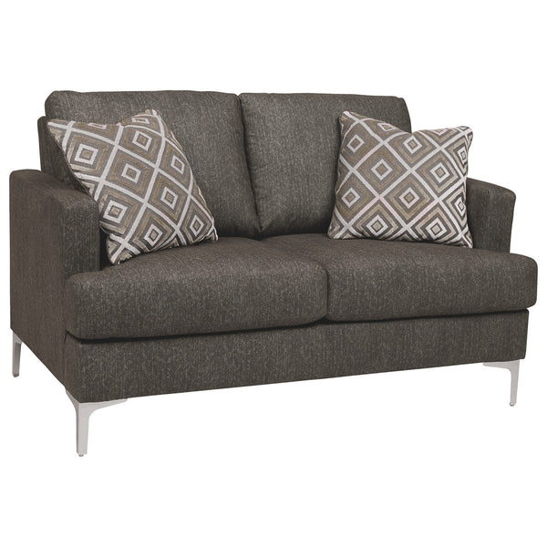 Benzara Fabric Upholstered Loveseat with Metal Bracket Legs and Track Armrests,Gray BM226047