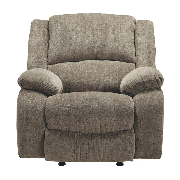 Benzara Fabric Upholstered Rocker Recliner with Pillow Arms, Taupe Brown BM226475