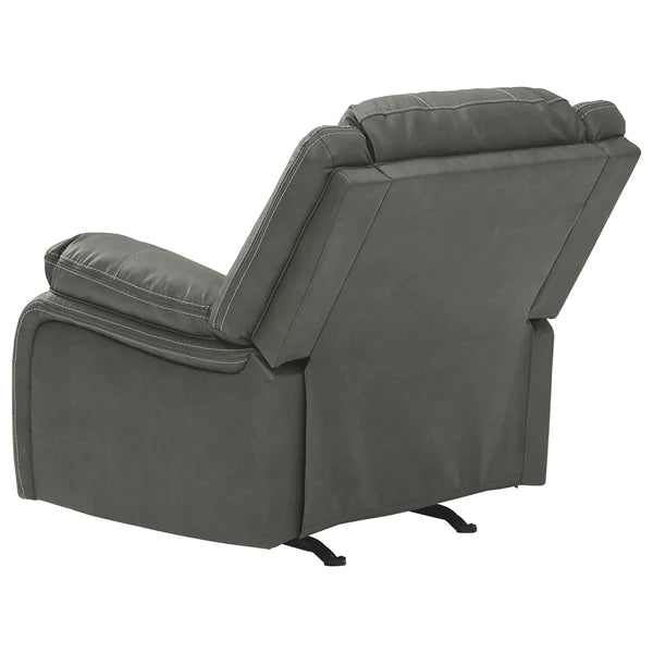 Benzara Faux Leather Upholstered Rocker Recliner with Jumbo Stitching, Gray BM226481