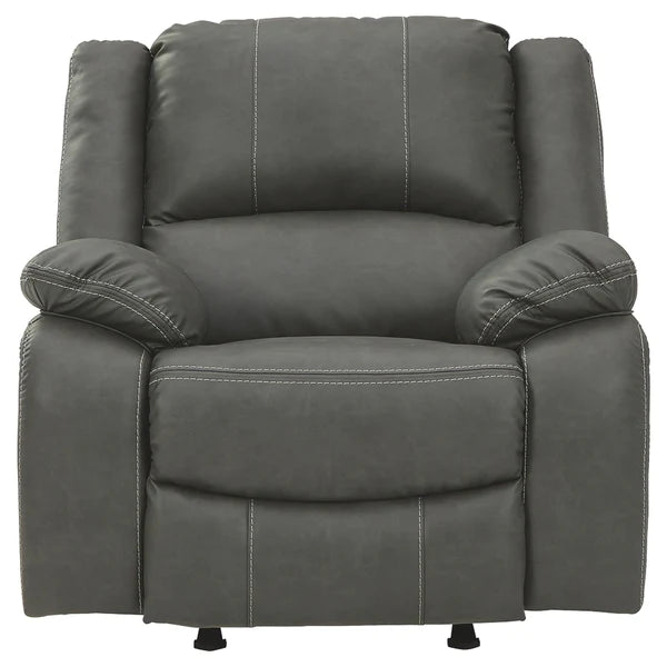 Benzara Faux Leather Upholstered Rocker Recliner with Jumbo Stitching, Gray BM226481