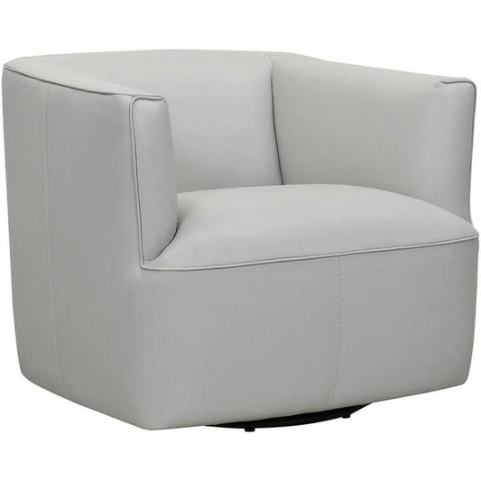 Benzara 26.3 Inch Leatherette Barrel Chair with Swivel Mechanism, White BM236758