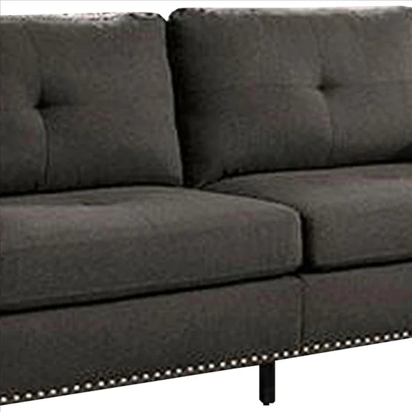 Benzara Fabric Upholstered Sofa with Track Arms and Nailhead Trim, Dark Gray BM239784