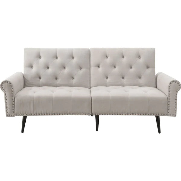 Benzara Adjustable Sofa with Button Tufting and Rolled Arms, White BM250414