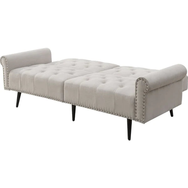 Benzara Adjustable Sofa with Button Tufting and Rolled Arms, White BM250414