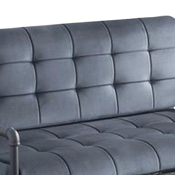 Benzara Loveseat with Tufted Velvet Seat and Metal Frame, Gray BM268982