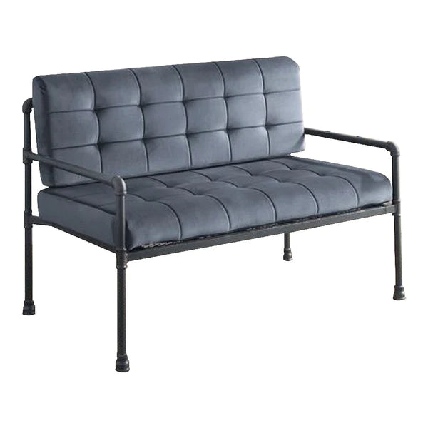 Benzara Loveseat with Tufted Velvet Seat and Metal Frame, Gray BM268982