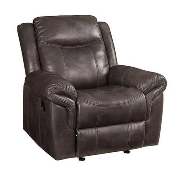 Benzara Glider Recliner with Leatherette Upholstery and Pillow Arms, Brown BM269005