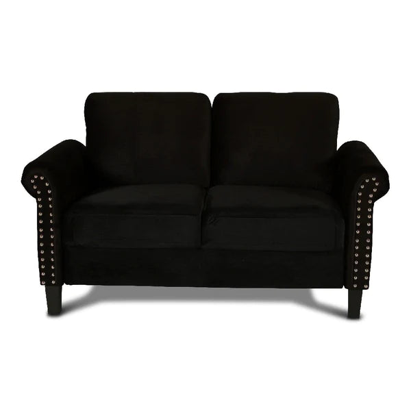 Benzara Judy 60 Inch Velvet Upholstered Loveseat with Nailhead Trim, Black BM271910