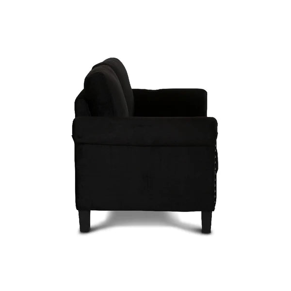 Benzara Judy 60 Inch Velvet Upholstered Loveseat with Nailhead Trim, Black BM271910