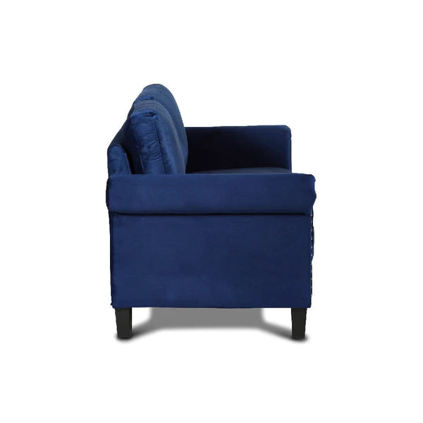 Benzara Judy 60 Inch Velvet Upholstered Loveseat with Nailhead Trim, Blue BM271911