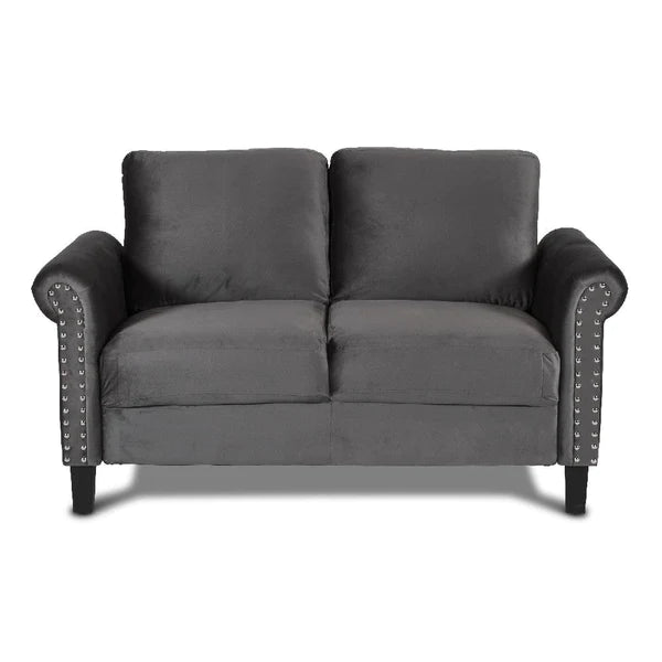 Benzara Judy 60 Inch Velvet Upholstered Loveseat with Nailhead Trim, Gray BM271912