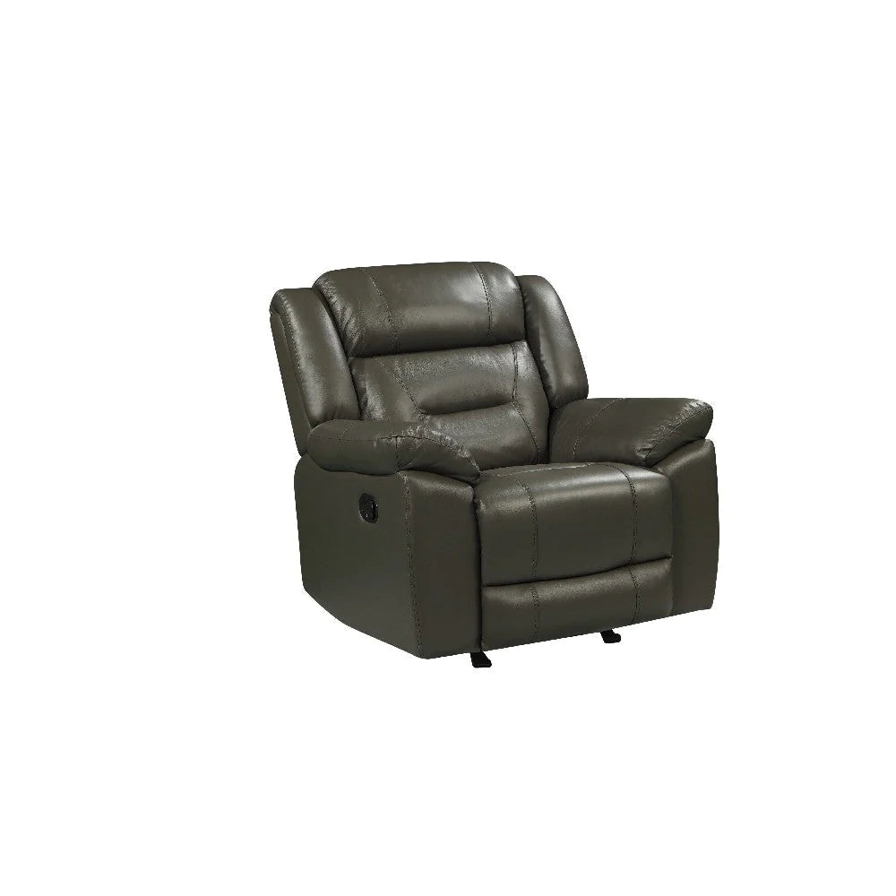 Benzara Lois 40 Inch Real Leather Power Recliner Armchair, Gray BM272050