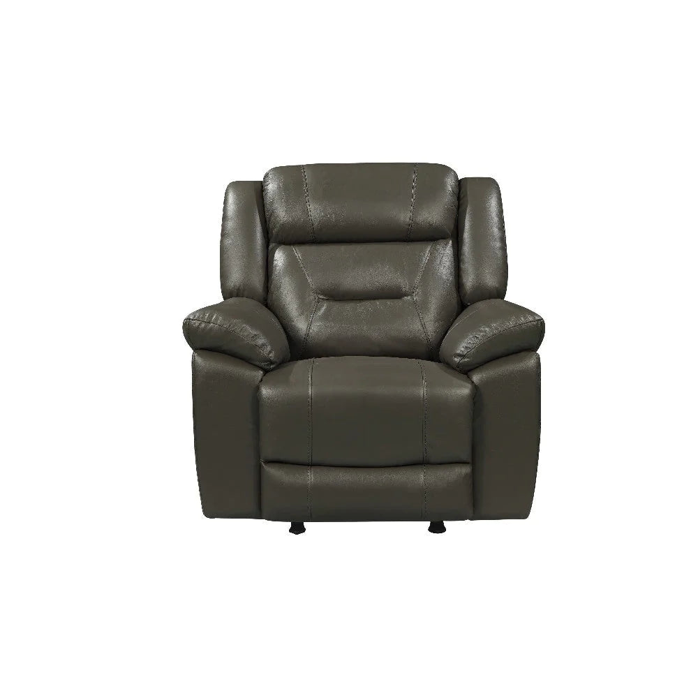 Benzara Lois 40 Inch Real Leather Power Recliner Armchair, Gray BM272050