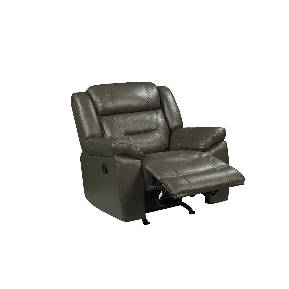 Benzara Lois 40 Inch Real Leather Power Recliner Armchair, Gray BM272050