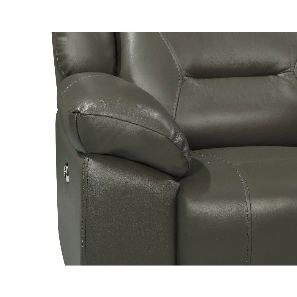 Benzara Lois 40 Inch Real Leather Power Recliner Armchair, Gray BM272050