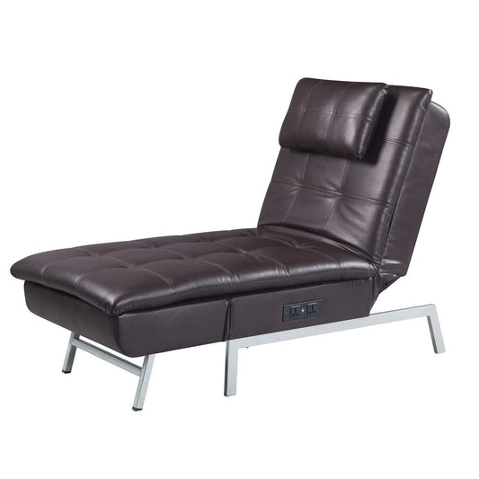 Benzara 70 Inch Chaise Lounge With USB Port, Square Tufting, 1 Pillow, Black BM276215