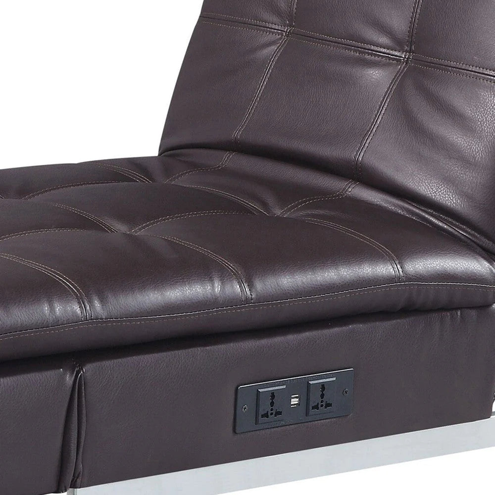 Benzara 70 Inch Chaise Lounge With USB Port, Square Tufting, 1 Pillow, Black BM276215