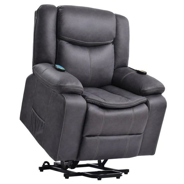 Benzara Walt 34 Inch Power Lift Armchair Recliner, Heating, Remote Control, Gray BM284830