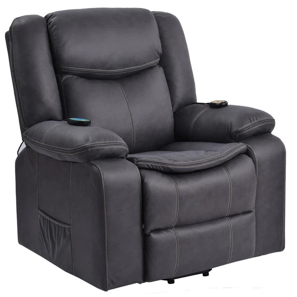 Benzara Walt 34 Inch Power Lift Armchair Recliner, Heating, Remote Control, Gray BM284830