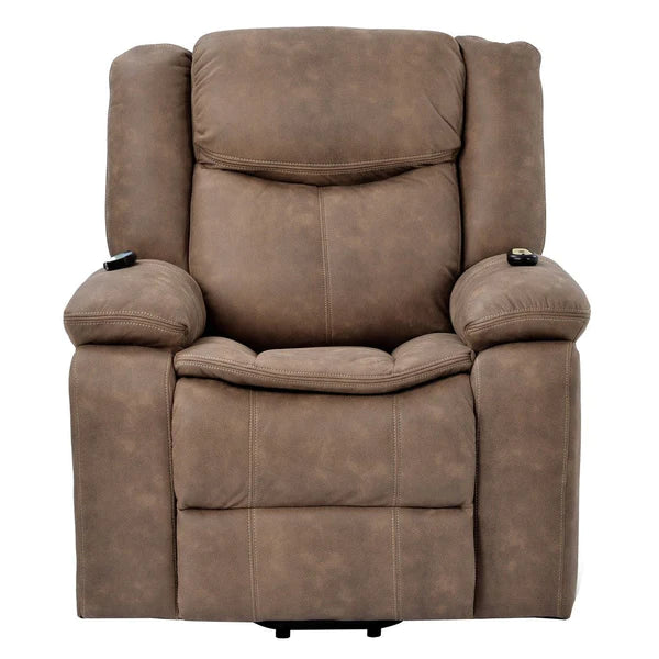 Benzara Walt 34 Inch Power Lifting Armchair Recliner, Heating, Remote, Brown BM284832