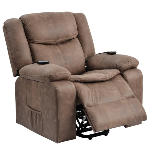 Benzara Walt 34 Inch Power Lifting Armchair Recliner, Heating, Remote, Brown BM284832