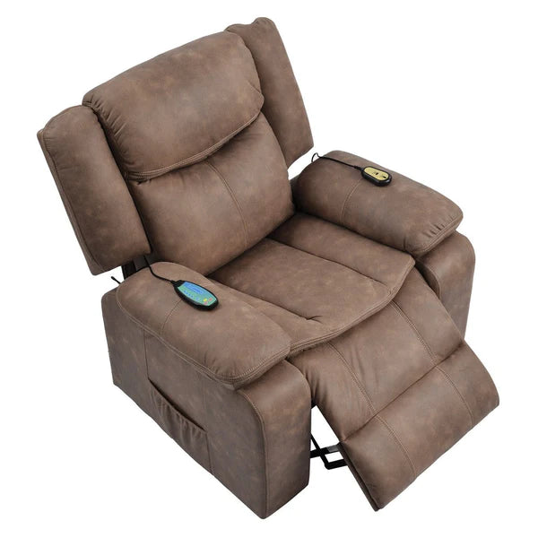 Benzara Walt 34 Inch Power Lifting Armchair Recliner, Heating, Remote, Brown BM284832