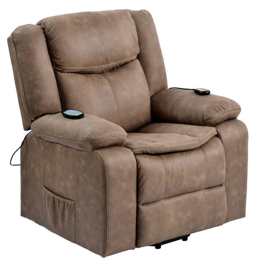 Benzara Walt 34 Inch Power Lifting Armchair Recliner, Heating, Remote, Brown BM284832