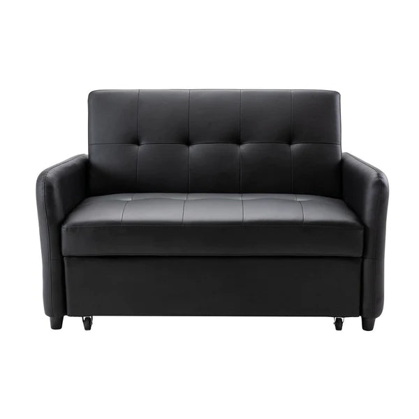 Benzara Duo 52 Inch Convertible Sleeper Loveseat, USB Ports, Reclining, Black BM284851