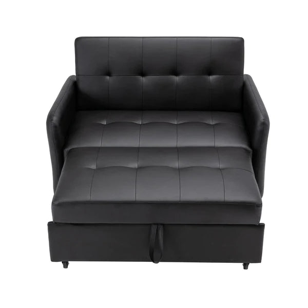 Benzara Duo 52 Inch Convertible Sleeper Loveseat, USB Ports, Reclining, Black BM284851