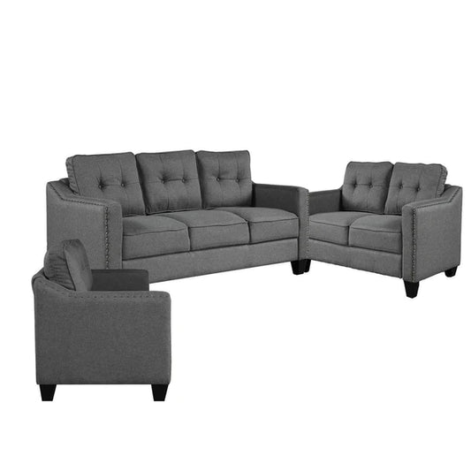 Benzara De 3 Piece Sofa Set, Soft Poly Linen Upholstery and Track Arms, Gray BM285742