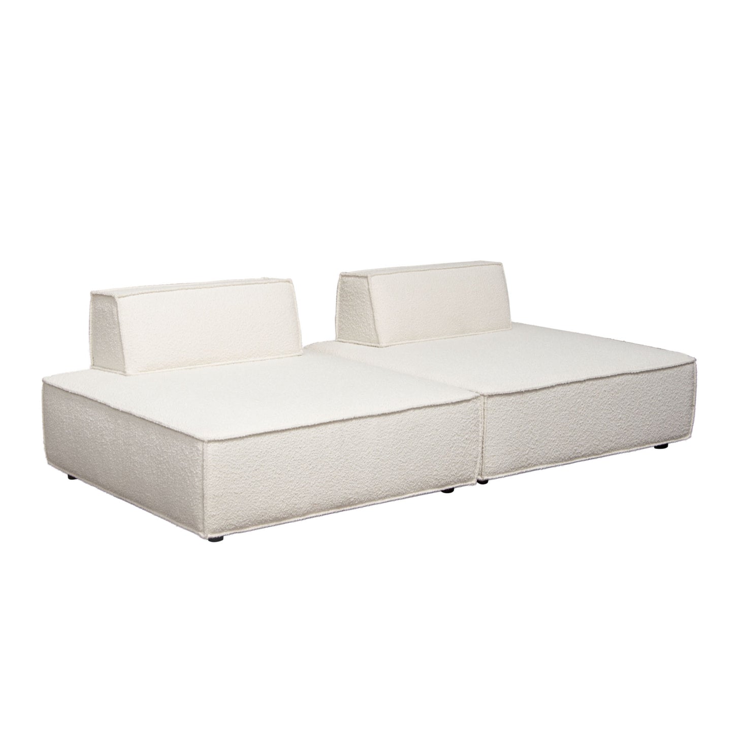 Cara 2-Piece Square Modular Lounger by Diamond Sofa in Ivory Boucle Fabric w/ Moveable, Non-Skid Backrest