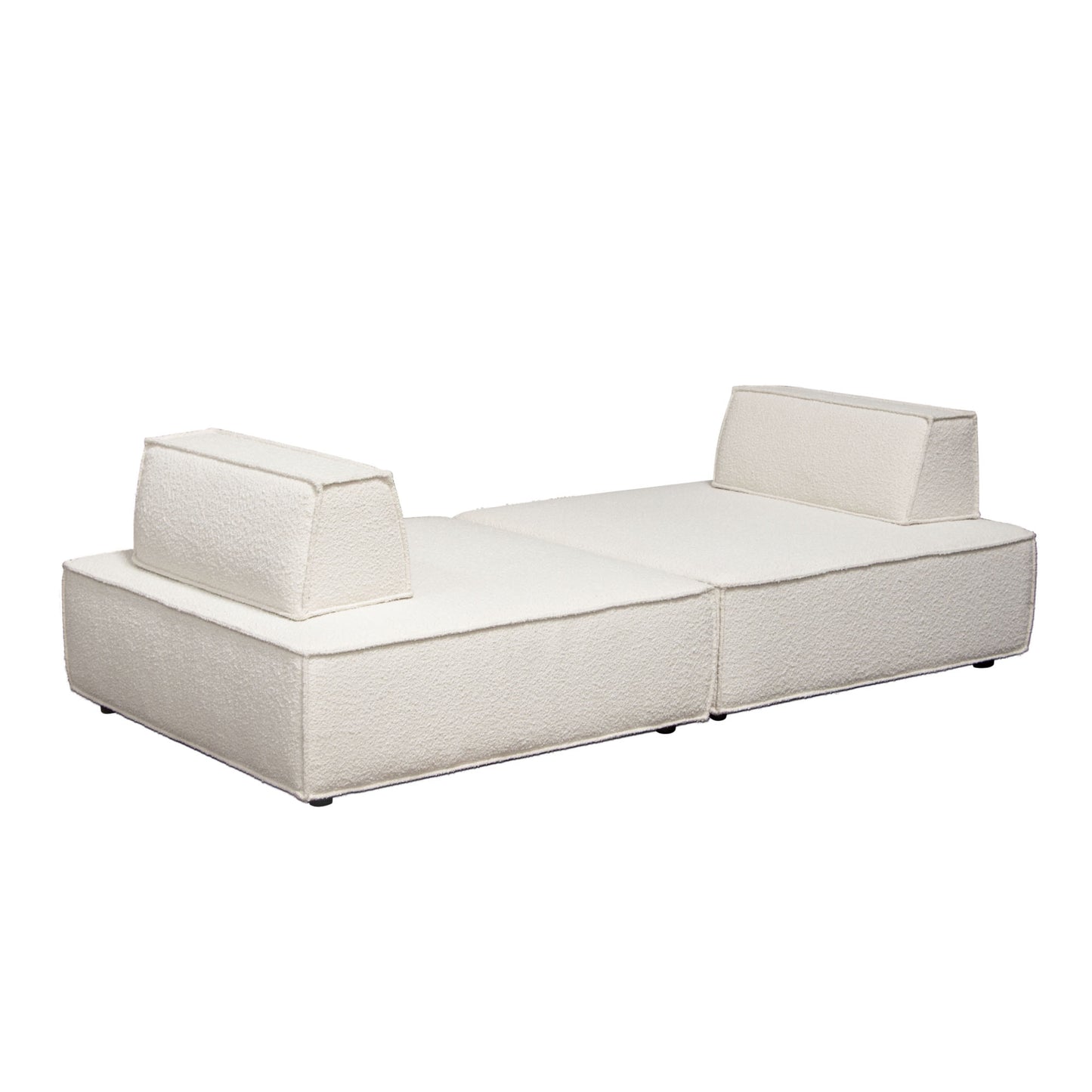 Cara 2-Piece Square Modular Lounger by Diamond Sofa in Ivory Boucle Fabric w/ Moveable, Non-Skid Backrest