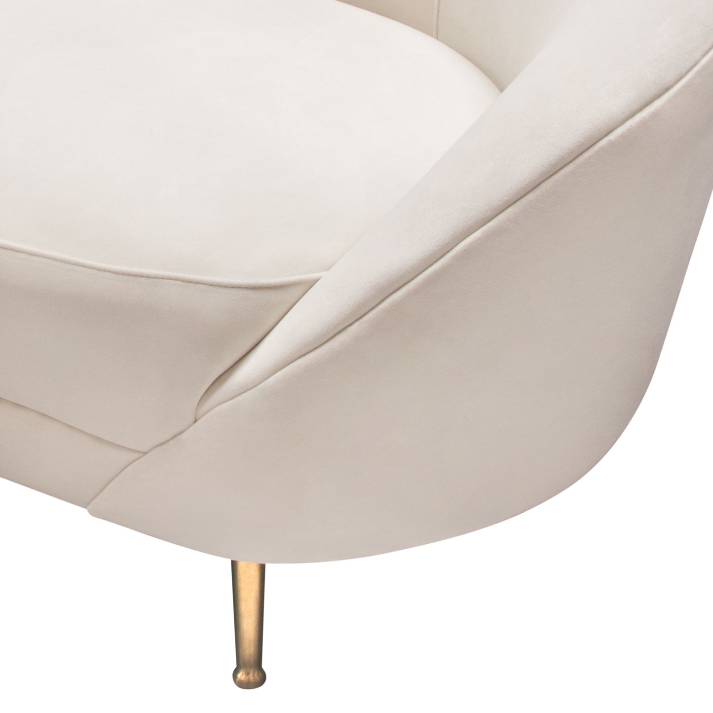 Celine Curved Sofa with Contoured Back in Light Cream Velvet and Gold Metal Legs by Diamond Sofa